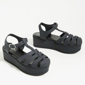 Jeffrey Campbell Candied Jelly Matte Black Platform Fisherman Sandals - …